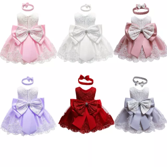 Flower Girls Bridesmaid Dress Baby Kids Party Lace Bow Wedding Dresses Princess 2