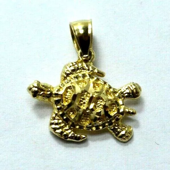 14K Yellow Gold Detailed 3D TURTLE Moveable Diamond-Cut Charm Pendant !