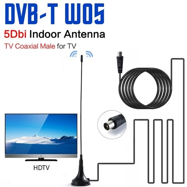 ANTENNA TV portatile 5Dbi DIGITALE TERRESTRE DVB-T2 potente HD mini cavo 1,5m