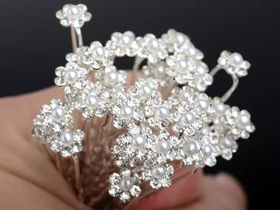 Alfileres para el cabello de flor para boda dama de honor cristal diamantes perlas clips para novia empuñaduras 2