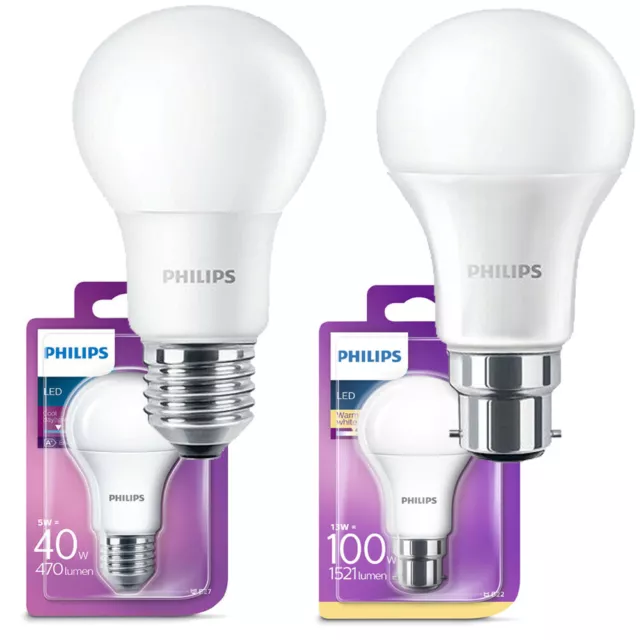 Philips LED GLS B22 or E27 Bulk pack of Light Bulbs 5.5w / 8w / 11w / 13w - 240v