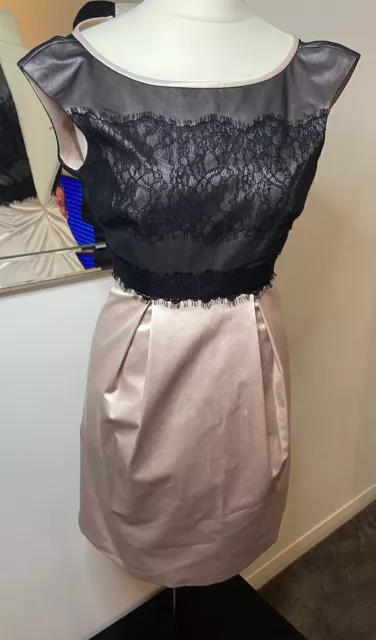 Karen Millen Ladies Dress Pink/Cream Skirt Black Lace Top Size 8