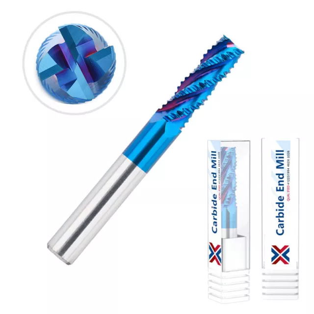 Ø4-12mm VHM Schruppfräser 4 Zähne HRC=65 Schaftfräser CNC Nano Blau Beschichter