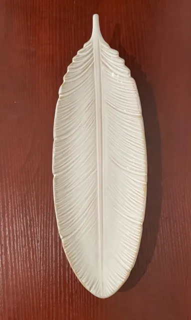 Pier 1 Imports Leaf / Feather Trinkets Tray Dish Off White / Ivory Stoneware