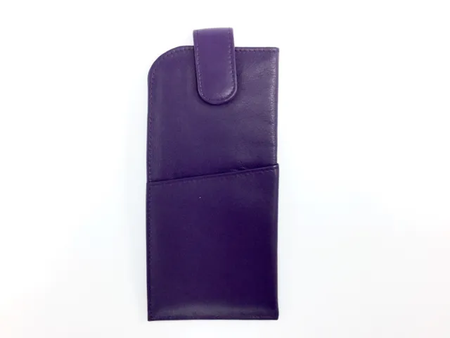 Leather Glasses Case Pouch MALA Odyssey 5104 14 Magnetic Tab Fastener PURPLE