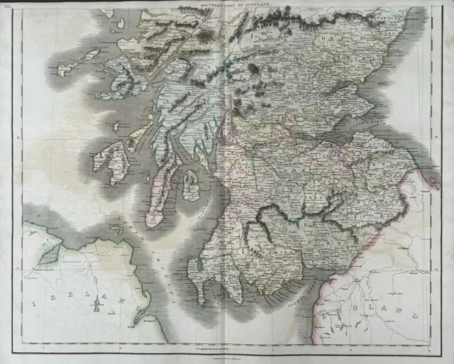 1828 South Scotland by Daniel Lizars Large Hand Coloured Antique Map