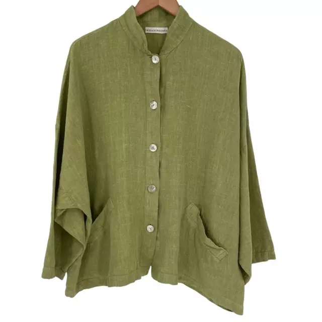 Bryn Walker Danuta Jacket 100% Linen Oversized Women Medium Green Lagenlook