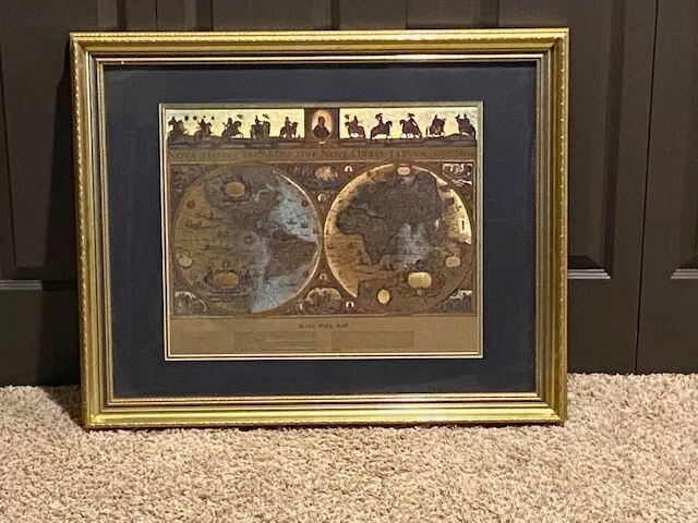 William Janszon Blaeu Wall Map Gold Metallic Foil Print Matted & Framed ~32"x26"