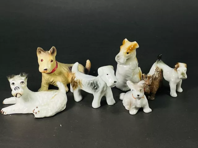 Vintage Ceramic Miniature Dog Figurines Lot 6 Mixed Schnauzer and Terrier Breeds