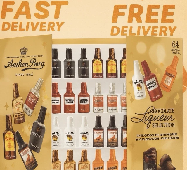 2 Packs Anthon Berg Dark Chocolate Liqueur Bottles - 64ct Each (128 Total) | Danish Alcohol Chocolates 11 thumbnail image