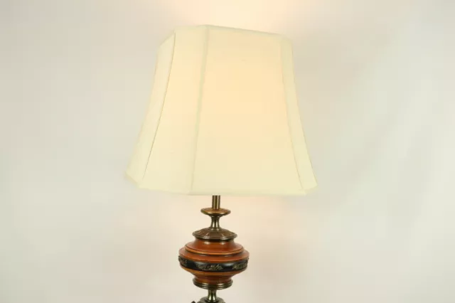 Vintage 60s Mid Century Modern MCM Brass Wood Stiffel Regency Floral Table Lamp 3