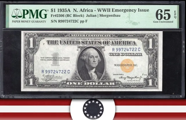 1935-A $1 NORTH AFRICA Silver Certificate PMG 65 EPQ Fr 2306 24722