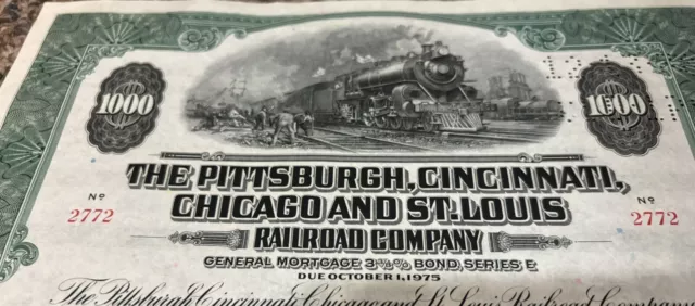 Stock Certificate Pittsburgh & Lake Erie Railroad Company 1945  With train
