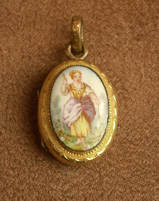 Pendentif Médaillon Ancien Porte-photo Métal Doré – Rond, Vintage