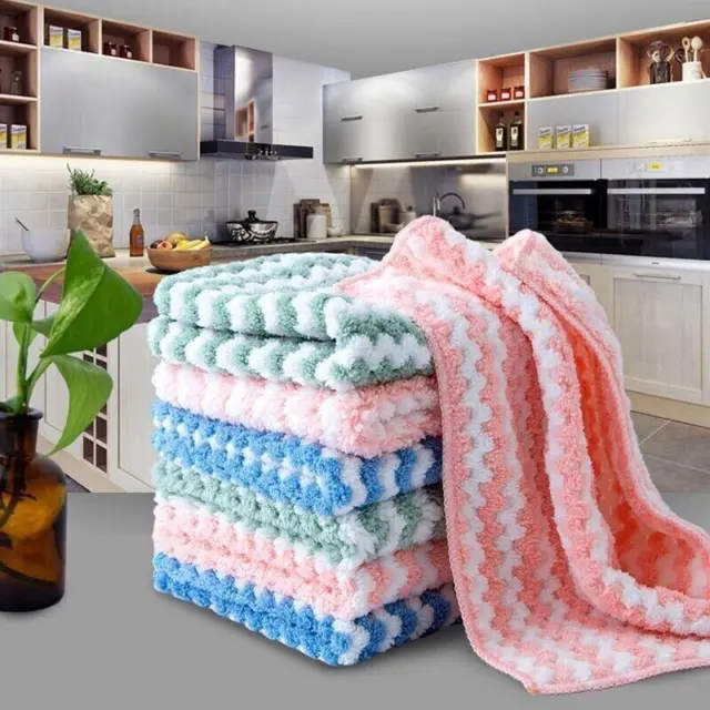 5pcs Microfiber Cleaning Rag Kitchen Cleaning Dish Washing Cloth Absorbent New
