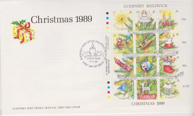 Unaddressed Guernsey FDC Cover 1989 Christmas Decorations