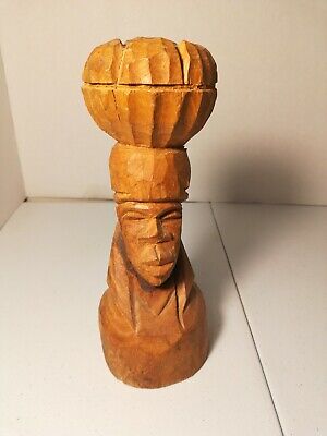 Hand Carved Wood Sculpture Tribal African Art Head Statue Figure Bust