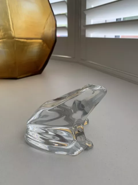 Baccarat France Signed Clear Crystal Frog Paper Weight