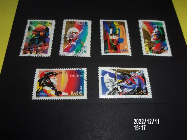 Serie 2002 N° 3500 - 3505 Musiciens Jazz oblitéré 6 cachets ronds