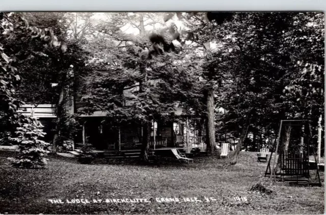 GRAND ISLE VT. RPPC POSTCARD The Lodge at Birchcliffe, Lawn Chairs, Wooden Swing