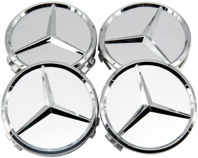 4 Nabenkappen für Mercedes-Benz Nabendeckel Felgendeckel 75mm Silber NEU