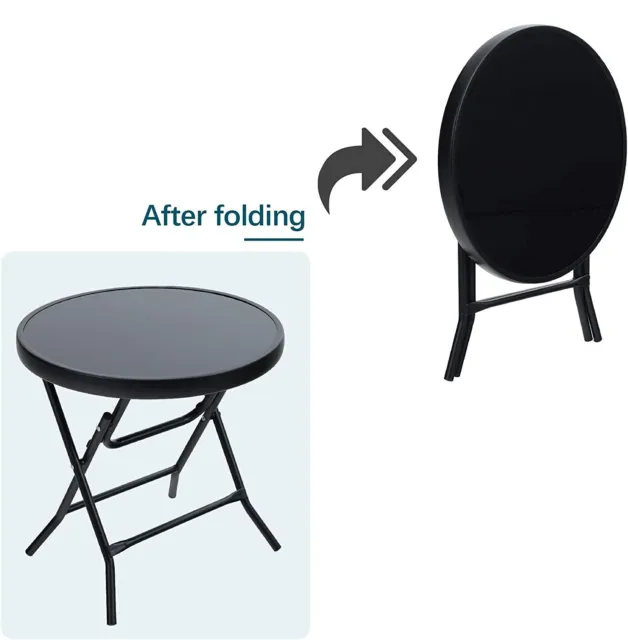Outdoor Garden Side Tables Foldable Patio Side Table w/ Tempered Glass Table Top