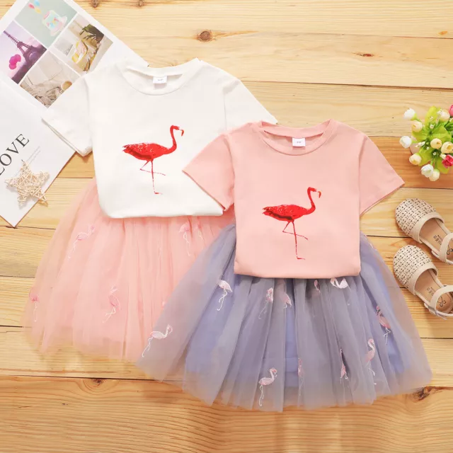 Kids Girls Baby Birthday Party Tops T Shirt Tutu Skirt Dress Set Summer Outfits