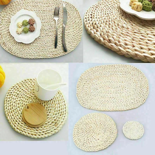 Weave Coasters Placemats Natural Straw Home Cup Mat Dining Table Mats Decor Gift