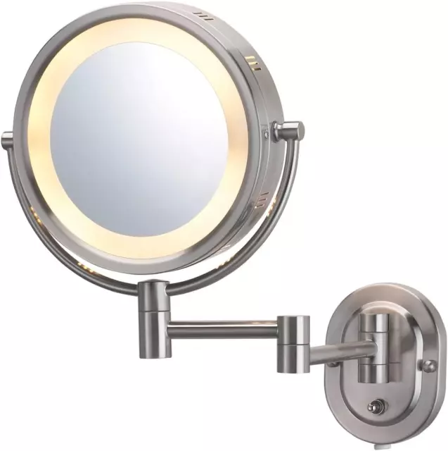Two-Sided Wall-Mounted Makeup Mirror with Halo Lighting - Lighted Makeup Mirror