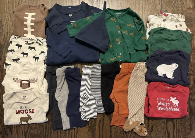Baby Boy Clothes lot Christmas Winter Moose Reindeer Trees Football NB 0-3