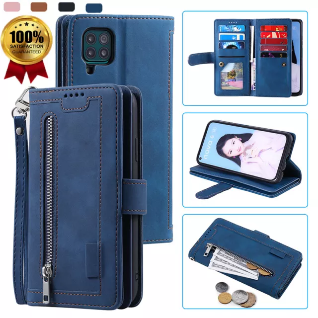 Zipper Wallet Case Leather Flip Phone Cover For Huawei P50 Pro P40 P30 P20 Lite