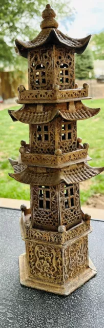 Vintage Mid Century Chinese Asian Cast Iron Pagoda Tower Lantern For Garden