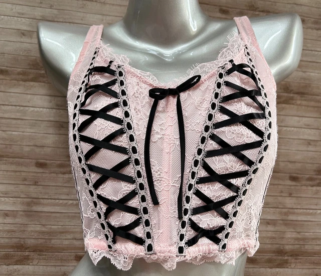 NWT VICTORIAS SECRET Dream Angels Pink Lace Up Bra Corset Bustier Top