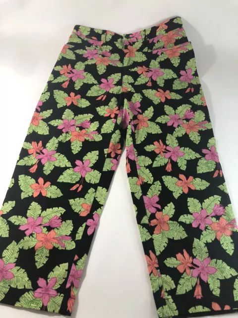 Caribbean Joe Capri Cropped Pants Size 8 Black Floral Pink Green Womens