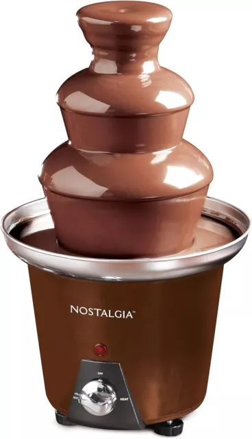 NOSTALGIA 24 oz CHOCOLATE FONDUE FOUNTAIN 3 TIER BROWN CHEESE 13" Tall ELECTRIC