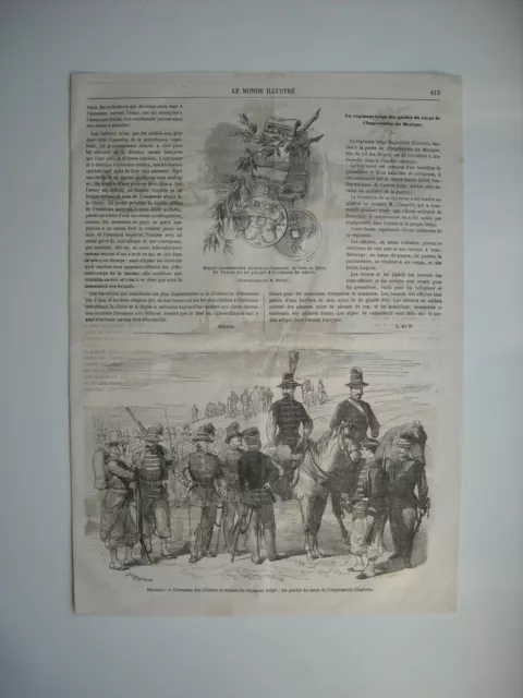 1864 ENGRAVING. Mexico. OFFICERS AND SOLDIERS COSTUMES OF THE BELGE REGIMENT. CHINA...
