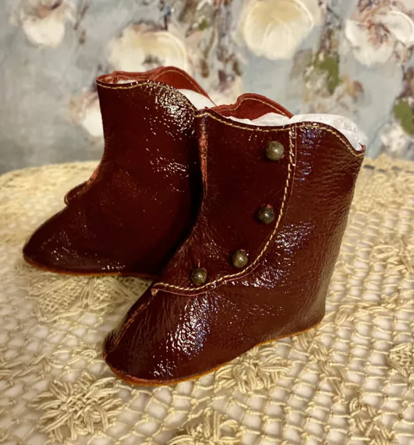 Doll Leather Shoes Boots 2 5/8x1" Antique German Kestner K&R French Bebe S&H DEP 2