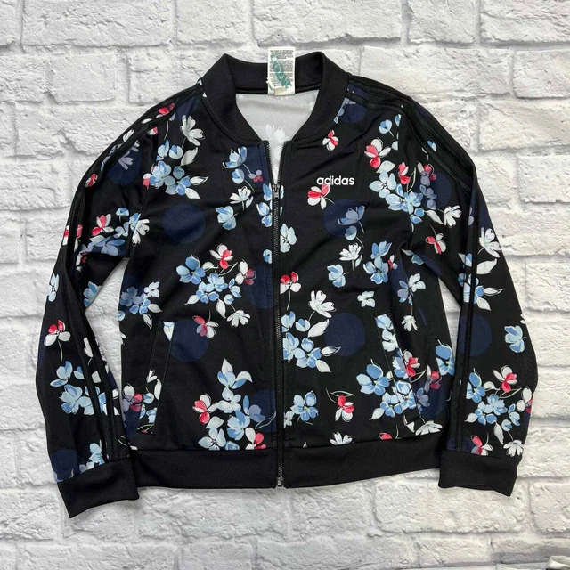 Adidas Girls Logo Floral Tricot Jacket Full Zip Size XL (16) Black