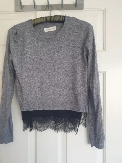 PETER ALEXANDER womens size XS jumper, dark grey knit with black lace trim