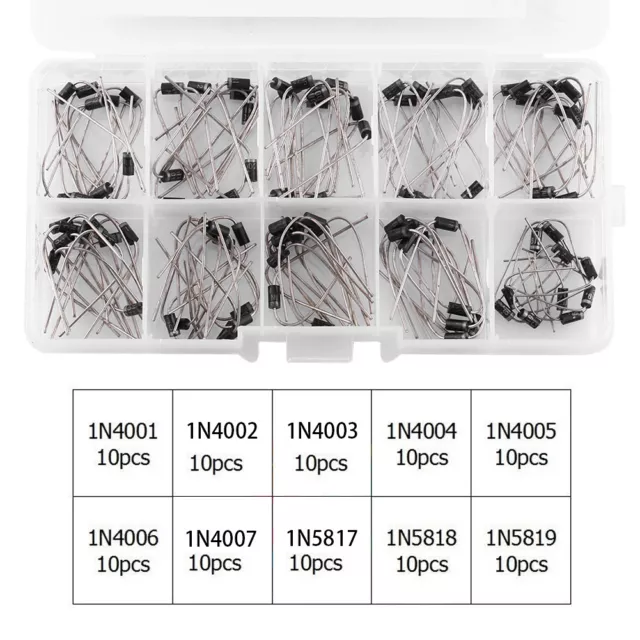 100pcs 10Values Rectifier Diode Assortment Electronic Kit Box 2