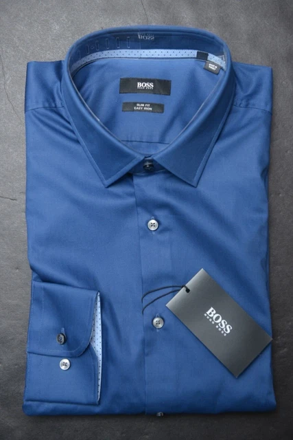 HUGO BOSS HOMME Jesse Slim Fit Facile Fer Coton Solide Marine Robe ...