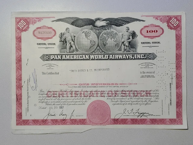 Pan American World Airways Cancelled Stock Certificate