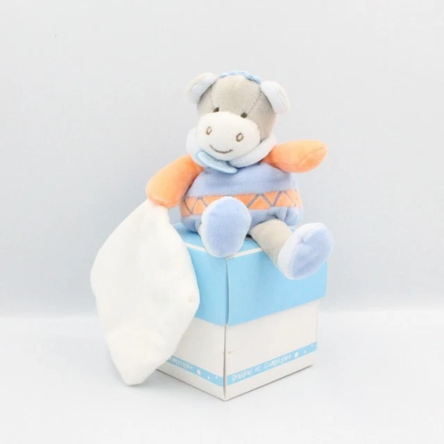Doudou et compagnie poney ane gris bleu orange mouchoir - 22702