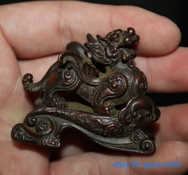 Chinese Fengshui Bronze Hand carve Dragon Kylin Unicorn Wing Beast Statues 20351