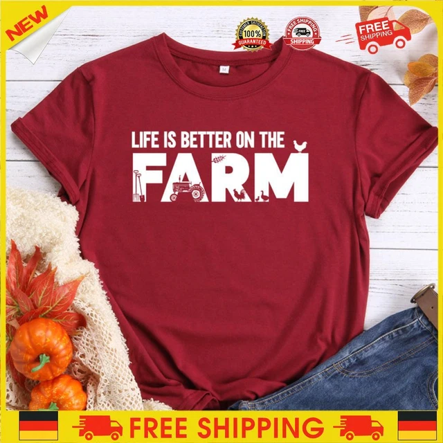 ❥ T-shirt Life is better on the farm village life-vino rosso-XL