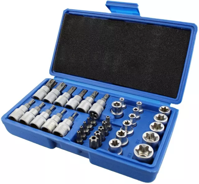 Coffret douilles Torx et embouts vis étoile 34 pièces chrome vanadium