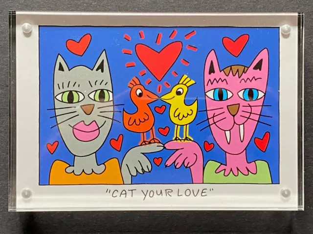 James Rizzi Kunstdruck Postkarte Motiv "Cat your Love " im Magnet - Rahmen