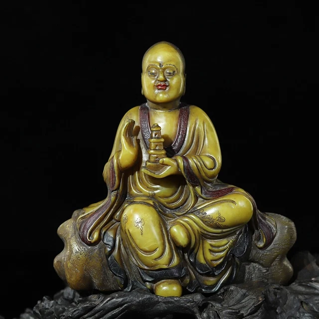 Chinese Exquisite Handmade Lohan carving Shoushan Stone Statue