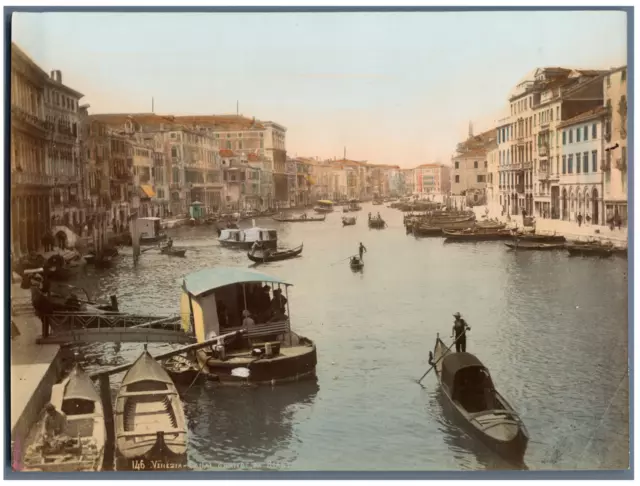 Italie, Venezia, Canal Grande  Vintage albumen print.  Tirage albuminé aquarel