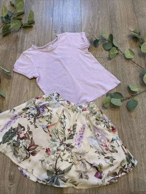NEXT Girls Summer Floral Hummingbird Skirt And Lilac Tshirt Outfit Ahe 3-4 Years
